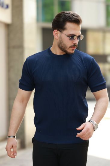 Erkek Bisiklet Yaka Jakarlı Kısa Kollu Tshirt resmi